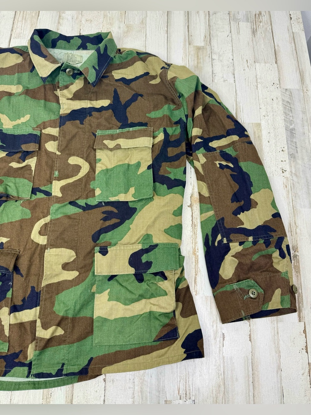 Vintage US Military Shirt Mens Large Camo Cargo Woodland Combat Shacket - Picture 2 of 14